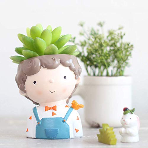 Image of Cute Beautiful Combo Pack of 4 Girls Succulent Planter Pots Resin Creative Flowerpot Plant Pot Planter Container for Home Garden Office Desktop Decoration (4 Boys Pot)