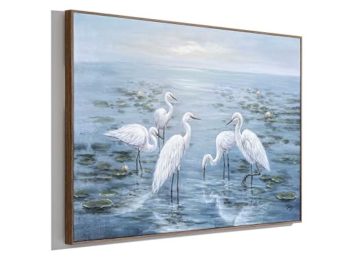 Eonzeun 30×45 Inch Hand Painted Egret Oil Painting on Canvas, Large Framed Wall Art, Modern Neutral Nature Artwork for Living Room Bedroom - Image 4