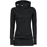 Lulupi Pullover Damen Winter Hoodie Longpullover mit Kapuze Pulli Kleid Lange Kapuzenpullover Winterpullover Cross-Over-Kragen