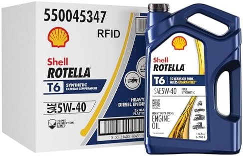 Shell Rotella T6 Full Synthetic 5W-40 Diesel Engine Oil, 1 Gallon...