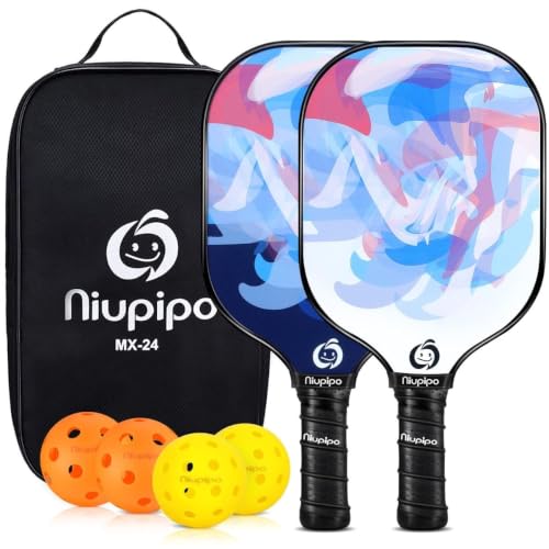 niupipo Pickleball Paddles, Pickleball Paddles Set of 2, Fiberglass Surface, Polypropylene Honeycomb Core, Cushion Grip, Lightweight Pickleball, Portable Carry Bag, White