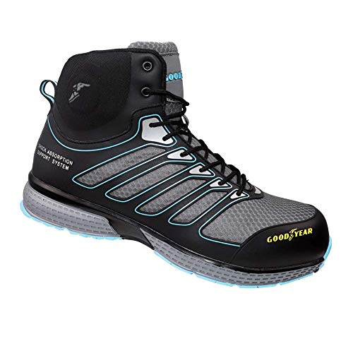 Goodyear GYBT1594 - Botas de trabajo para hombre, sin metal, resistentes al agua, ligeras, punta compuesta, flexible, entresuela, 8 UK, negro/azul, 1