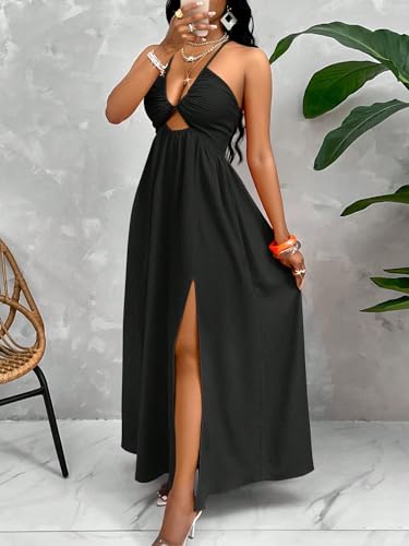 Womens Summer Maxi Dress Sexy Tie Backless Criss Cross Halter Neck Sleeveless Split Dress for Women3
