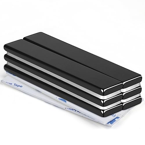 Image of MIKEDE Black Rare Earth Neodymium Magnets, 6 Pack Strong Heavy Duty Bar Magnets with Double-Sided Adhesive, Powerful Pull Force, Perfect for Garage, Kitchen, Science, Craft, Office - 60 x 10 x 3 mm