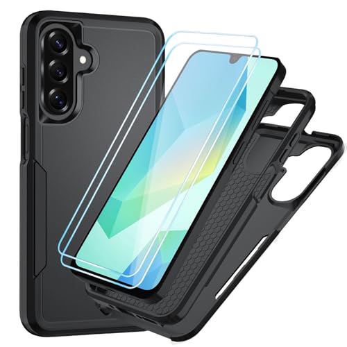 Suncasetor for Samsung Galaxy A16 5G/4G Case with HD Screen Protector [Military Grade Drop Protection] Heavy Duty Full Body Shockproof Protection for Galaxy A16 5G Phone Case,Black Matte