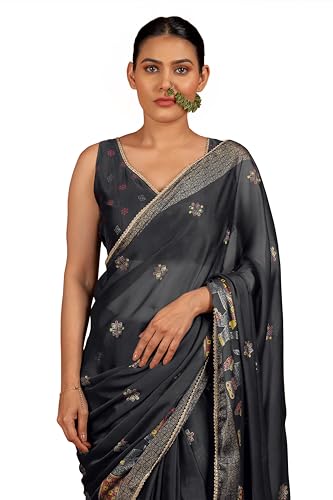 Image of MIRCHI FASHION Saree for Woman Chiffon Foil Work Floral Printed | Ethnic Sari for Function and Farewell with Unstitched Blouse Piece (Available in 15 Colors)