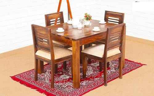 Image of RECTART Solid Wood Dining Table Set with Chairs for Living Room Home | Wooden Dining Room Sets Furniture for Hotels and Restaurants | (Natural Finish, 4 Seater-A)