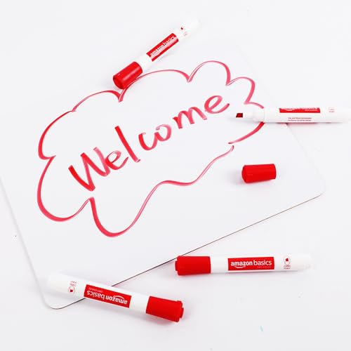 Image of Amazon Basics Dry Erase Whiteboard Markers, Chisel Tip, Low-Odor, Red, 12-Pack, For Writing on Whiteboards