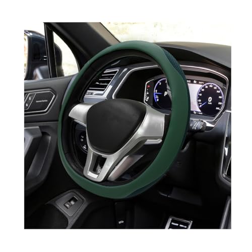 MTRPS Car Steering Wheel Cover Leather Breathable Ice Silk Auto Wheel Wrap with Anti-Slip Lining Scratch-Resistant Elastic Protector Fit for 14.5-15 Inch Steering Wheels (Green)