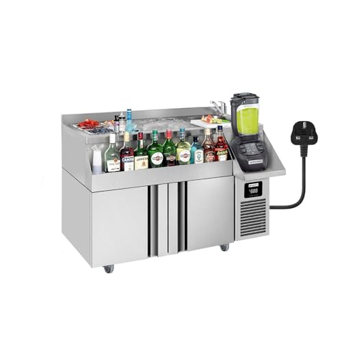 GGM Gastro BGKF150-UK - Mesa refrigeradora para bar y bebidas (1200 x 600 mm, 150 litros, con 2 puertas, estantes y ruedas)