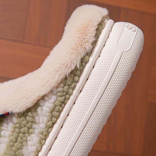 JadeRich Women Men Striped Slippers Soft Warm Fleece Non-Slip Cushioned Home Shoes Indoor Outdoor3