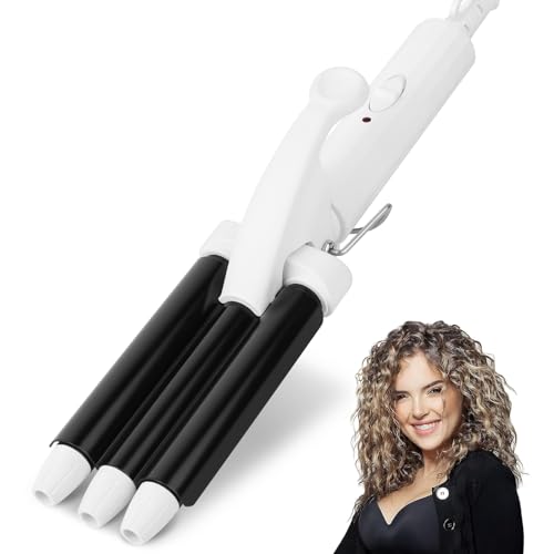 Mini 3 Barrel Curling Iron Wand, Small Hair Crimper 1/2 Inch, Three Barrel Hair Waver, Portable Ceramic Triple Barrel Beach Waves Curling Iron for Home and Travel, Black