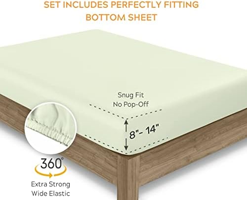 Sleep Mantra Premium 100% Organic Cotton Queen Bed Sheet Set - Soft & Cooling Percale Weave - 4 Piece Bedding Set with Deep Pocket - GOTS Certified - Breathable & Eco-Friendly (Queen, Pistacho Green) - Thumbnail 3