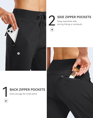 Women's Fleece Lined Joggers Water Resistant Hiking Pants(Black,L) | 3 Zipper Pockets, High Waisted, Tapered Leg, Warm Soft Fleece Lining, Winter Thermal Sweatpants, Cold Weather, Running - image 6