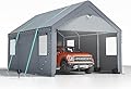 We Own 12 * 20 Heavy Duty Carport Canopy - Extra Large Portable Car Tent Garage with Roll-up Windows and All-Season Tarp Cover,Metal Roof &Side Walls for Car, SUV,Boats&Truck Shelter Logic STO