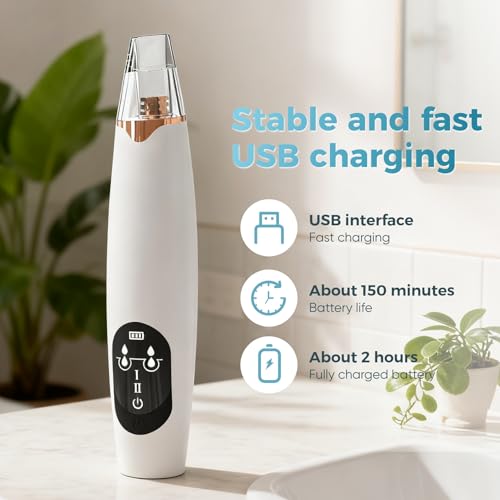 Image of Blackhead Remover Pore Vacuum, Electric Facial Pore Extractor with Silicone Probes & Vibration Tech, 3 Suction Levels Pore Cleaner for Facial Cleansing, USB Rechargeable (White)