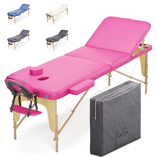 BELTOM® Camilla de Masaje 3 Zonas portatil 180 x 56 cm. - Pesa Solo 13.3 kg. y con Accesorios 14,5 kg. - Mesa Cama Banco Plegable Reiki Fsioterapeuta - Rosa
