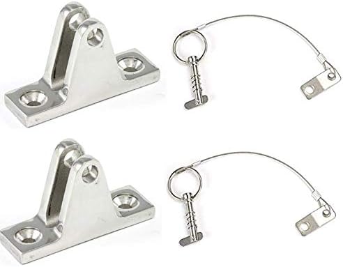 Marine Part Depot Two Stainless Steel Top Bimini Deck Hinges with Removable Pin and Lanyard