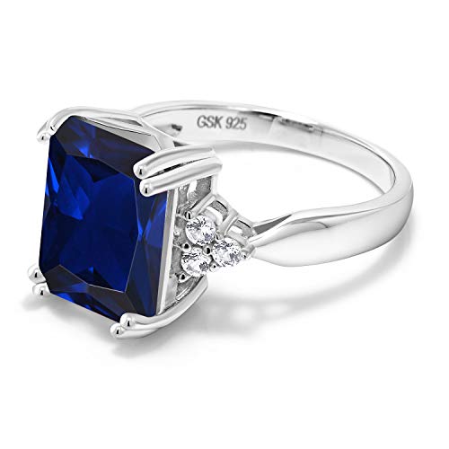 Gem Stone King 5-10 Cttw Gemstone Birthstone Engagement Ring for Women | 925 Sterling Silver | 12X10MM Emerald Cut | Wedding Anniversary Promise Ring | Available In Size 5, 6, 7, 8, 94