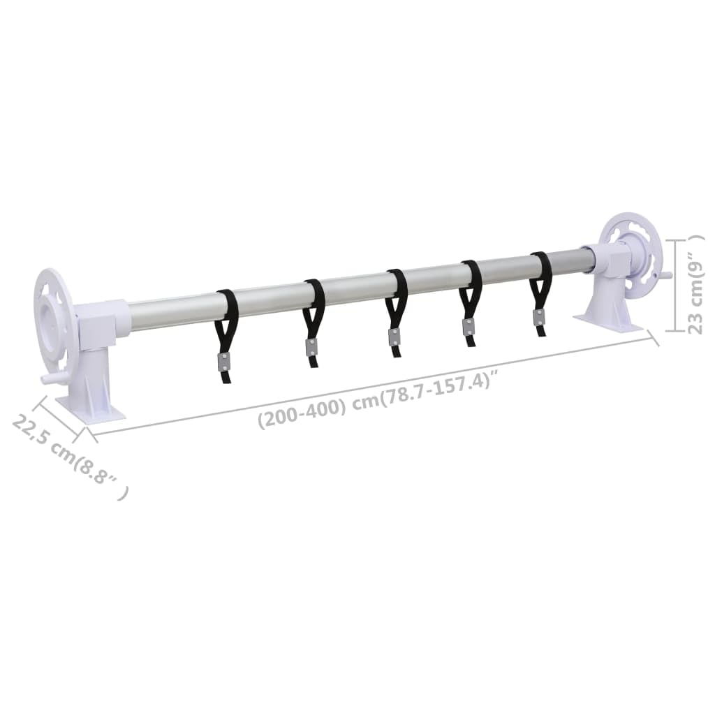 Avvolgitore per Telo Piscina con Base in Plastica Alluminio Regolabile 2-5 Metri Incluse Ruote e Cordoni per Piscina Giardino Idromassaggio Vasca Hot Tub Copertura