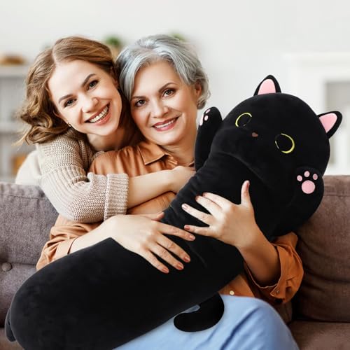 Image of MaoGoLan 44'' Black Cat Plush Body Pillow, Giant Stuffed Cat Pillow for Kid Adult, Soft Kawaii Kitten Stuffed Animal Hugging Pillow, Large Kitty Plush Gift for Girl Boy, Birthday Baby Shower Decor