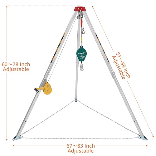 Image of Towallmark Confined Space Tripod Kit with 1200 LBS Lifting Winch and Fall Arrester, Sewer Rescue Tripod with Safety Self-Locking Device