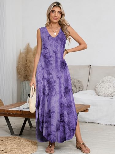 Image of BELAROI Womens Plus Size Maxi Dress Sundress Summer Casual Sleeveless V Neck Pockets Beach Swimsuit Coverup Loose