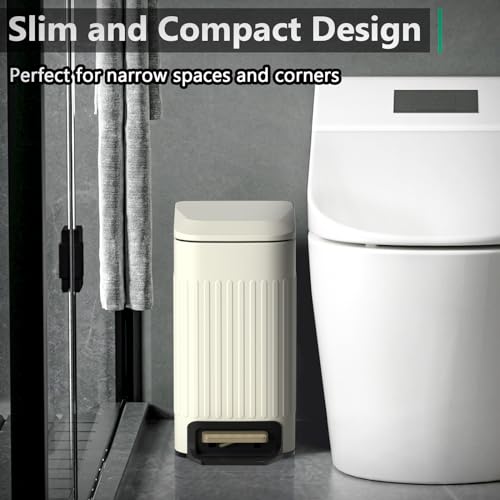 image for CEROELDA Small Bathroom Trash Can with Lid Soft Close-5L/1.3 Gal Slim 