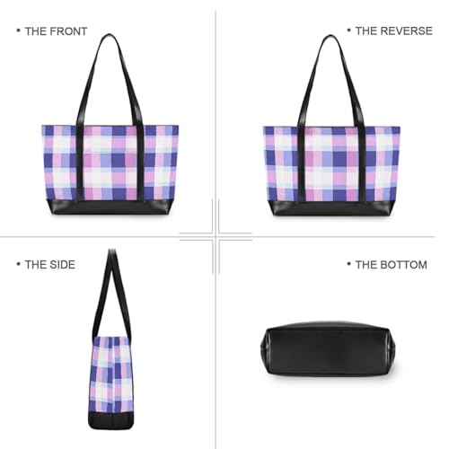 Purple Blue Fresh Plaids essentials laptop bag for women with zipper tote for women work with lunch bolso de trabajo para mujer3