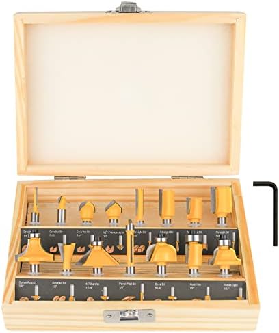 Router Bits Set 1/4 Inch Shank - Set of 15 Pieces, BAIDETS Tungsten Carbide Wood Router Bits, Woodwork Tools