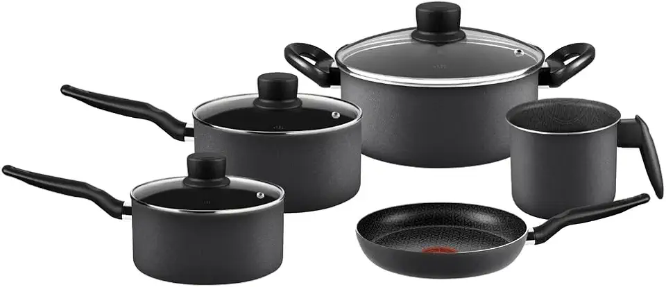 Jogo de Panelas Rochedo Robusta 5 Peças, Grafite, com Antiaderente Resist 3X, reforçado com Partículas Minerais, Alta Espessura, Base Limpa Fácil e Thermo-Sinal