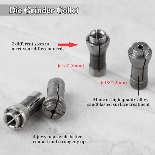 LEONTOOL 4 x Schneidzangenadapter, 0,6 cm und 1/8 Zoll Dorn Schaft, 2 Stück 3 mm und 2 Stück 6 mm Schleifmaschinenklemme, Gravurfutter, Schleifwerkzeug, 4 Stück