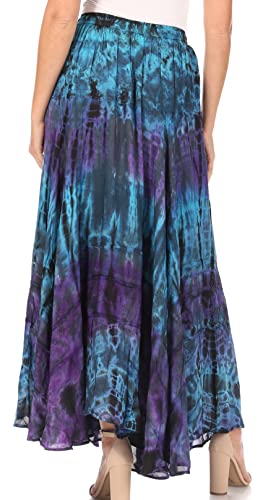 Sakkas Ester Womens Simple Boho Maxi Full Circle Tie-dye Skirt with Elastic Waist2