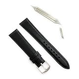 [バンビ] BAMBI 腕時計 ベルト 本革 レザー 時計 バンド レザー 交換ベルト 10mm～20mm 黒 チョコ 簡易交換工具 バネ棒2本 交換マニュアル付属 XP049 XP-49 (17mm, 黒-シルバー美錠)