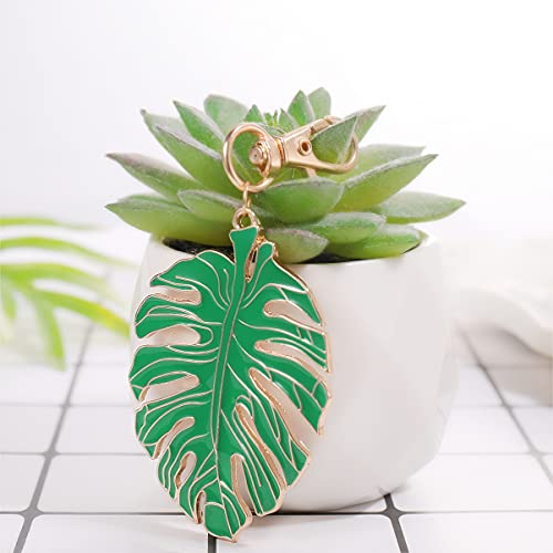 Amosfun Chaveiro de folha de palmeira tropical, chaveiro de folha verde, chaveiro de festa tropical,