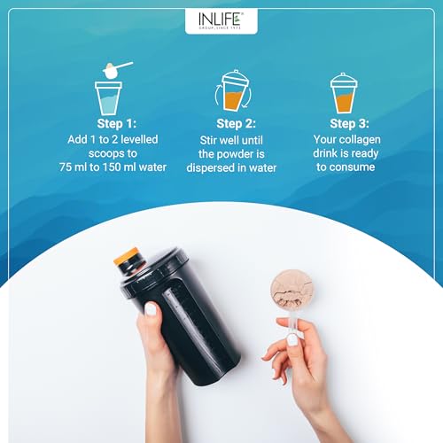 Image of INLIFE Japanese Marine Collagen Supplements for Women & Men |Clinically Proven Ingredient with Biotin, Hyaluronic Acid, Vitamin C & Glucosamine (200g, Orange)