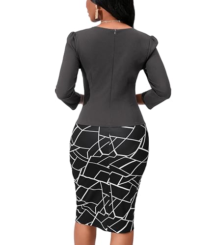 Image of Yajedo Women's Reto Bodycon Midi Dresses 3 /4 Sleeve Church Wear to Work Business Pencil Dress