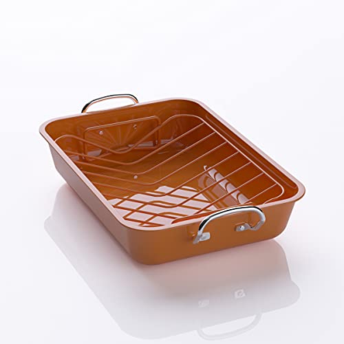 Roasting Pan With Rack, Roaster Pan With Rack, Roasting Pan, Pfoa Free (16.9"X11.6"X3") #TOP1