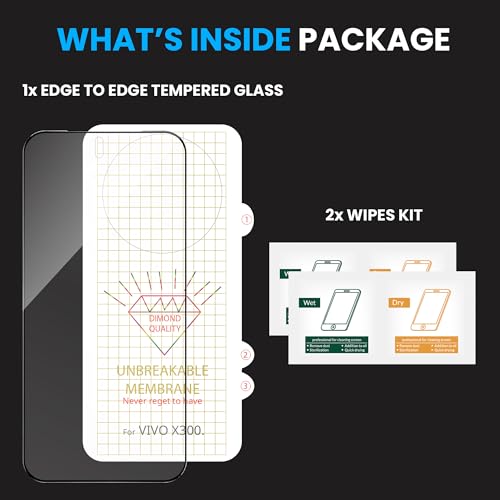 Image of ArmourPro Tempered Glass for Vivo X300 with Back Clear Membrane Guard, Edge to Edge Screen Protector, Anti-Bubble, Anti-Fingerprint, Oil Resistant, Installation Kit | Black