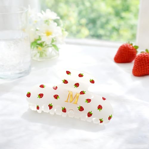 Image of Initial Strawberry Hair Clips for Women - Teen Girl Gifts Trendy Stuff, Y2K Accessories Strawberry Print Hair Accessories, Wedding Bridesmaid Birthday Valentines Day Gifts for Girls, Letter B