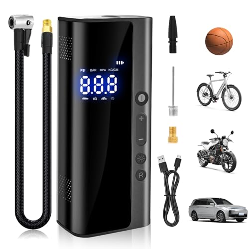 Electric Air Compressor 150PSI, 7.4V 8000 mAh Mini Portatile per Auto, Moto, Bicicletta, Palle, Ricaricabile Tramite USB-C, Come Lampada da Tasca e Powerbank
