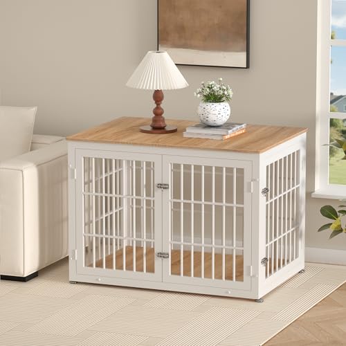 rehomerance 42 Inch Heavy Duty Dog Crate Furniture for Large and Medium Dogs, Decorative Pet House End Table, Wooden Cage Kennel Furniture Indoor, Natural and White - Image 3