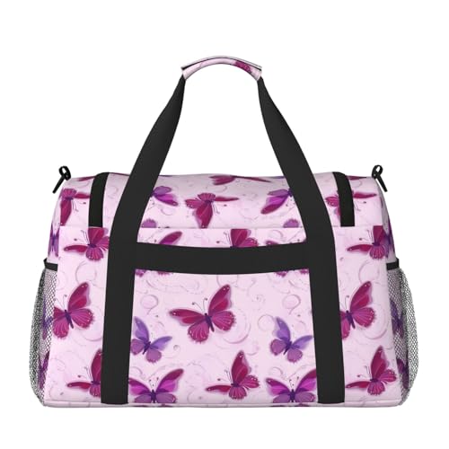Red butterfly Print Foldable Carry On Tote Large Capacity Hand Carry Bag for Airplane Weekend Getaways2