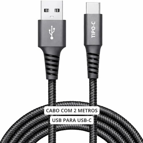 Cabo USB-C 2 Metros 60W Turbo PD 3.0 QC 4.0 — Nylon Trançado Reforçado Antidobra para iPhone 15/16/17, Samsung Galaxy, Xiaomi, Notebook, MacBook | Carregamento Rápido e Transferência de Dados