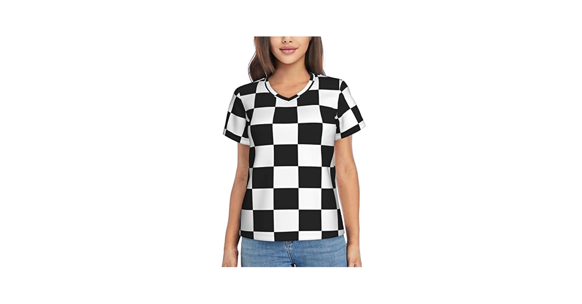 【PUNCHLINE】★男女兼用★25SS NAIVE CHECK SHIRTS Racing Checkered Flag Women's Short Sleeve T-Shirt Classic V