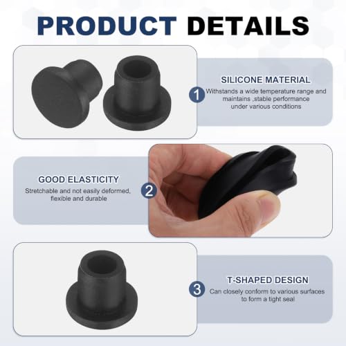 Image of MECCANIXITY 15pcs T-Shaped Silicone Plugs 8.3mm 11 /32 Inch Dia Snap in Plug Hole Seal Cover Round Rubber Stopper for 8-8.3mm Holes Kitchen Rubber Bulkheads Waterproof Sealing, Black