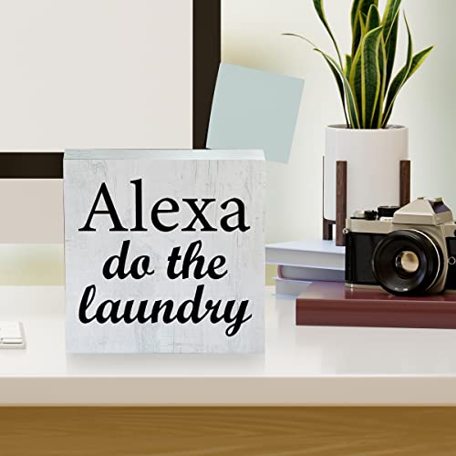 Laundry Room Wooden Box Sign Rustic Style Alexa Do The Laundry Wood Block Tabletop Sign Decorative Desk Sign Decor For Home Shelf 5 X 5 Inches #TOP3