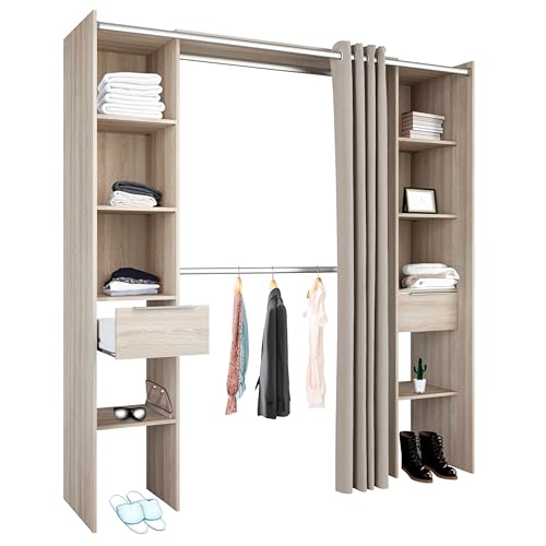 Armario/Vestidor Abierto Dana para Habitación Dormitorio Matrimonio en color Roble Shannon 203x115-190x50 cm