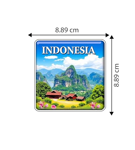 Image of Gift Me Bazar Country Fridge Magnet for Home Kitchen Refrigerator Door Stylish Decor Multicolored Souvenir Gift | Country Theme MDF Wooden Fridge | Souvenir Travel Magnets (Indonesia Fridge Magnet)