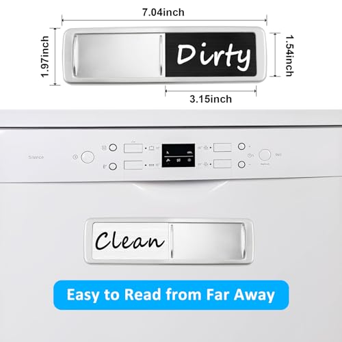 Dishwasher Magnet Clean Dirty Sign, Slide Strong Clean and Dirty Magnet Indicator for Dishwasher, Non-Scratch, Easy to Read, Self-Adhesive Stickers for Non-Magnetic Dishwasher?Black White?